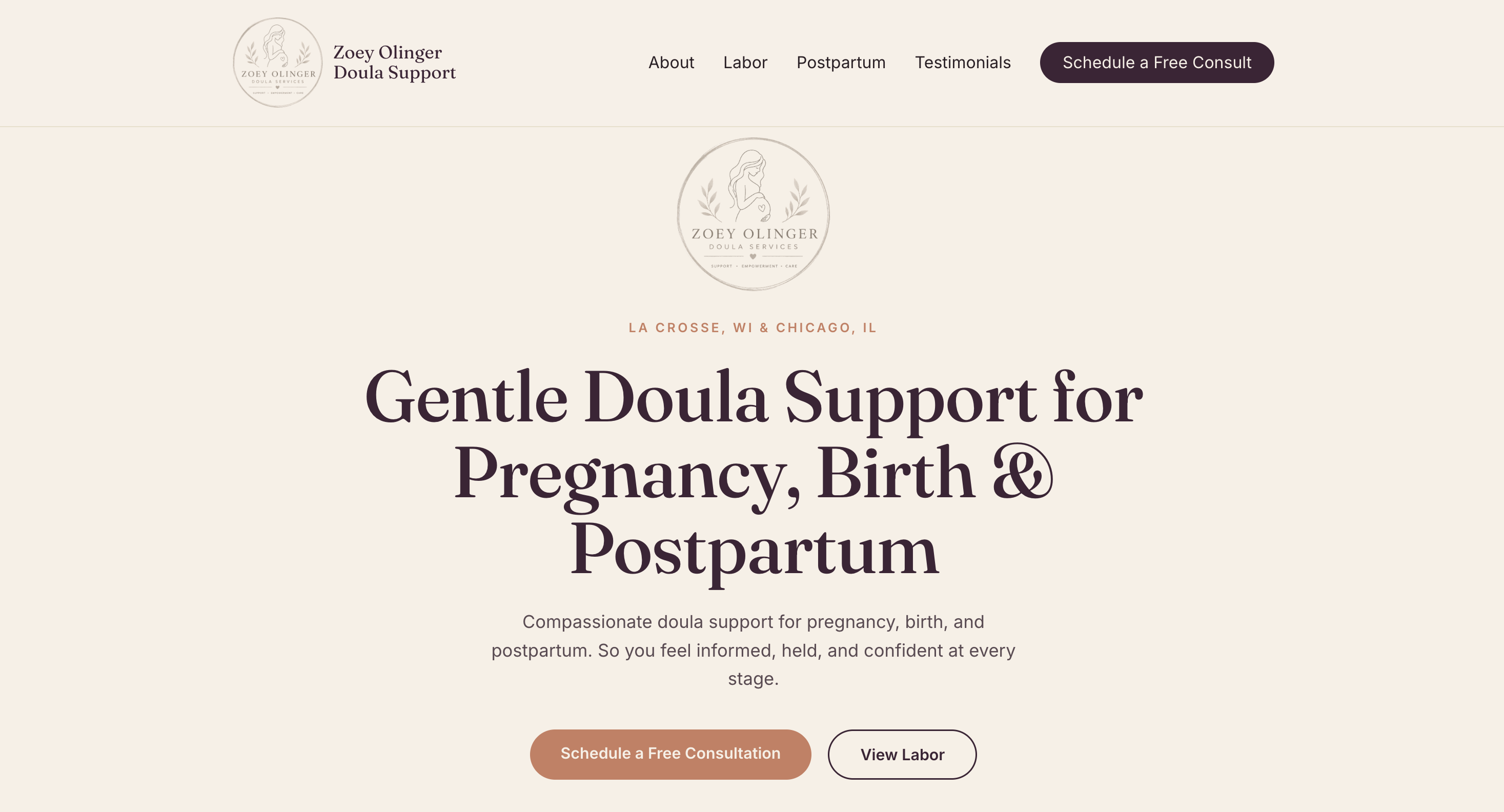 Zoey Olinger Doula Support website preview